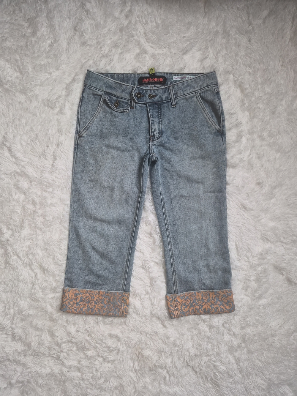 Vintage Y2K Dollhouse Jeans Cropped Capri Wave Wash Size 7 Cuffed Spring Summer - Picture 1 of 12